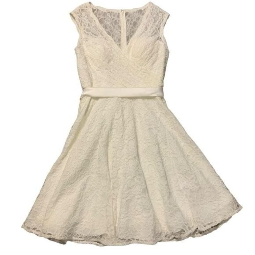Morí Lee by Madeline Gardner Off White Short Wedding Graduation Dress 16 READ